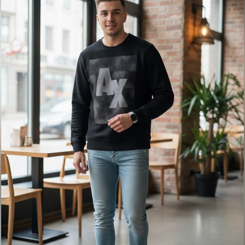 Armani Exchange AX Logo Crewneck Sweatshirt Black NWOT Men’s - Picture 6 of 6